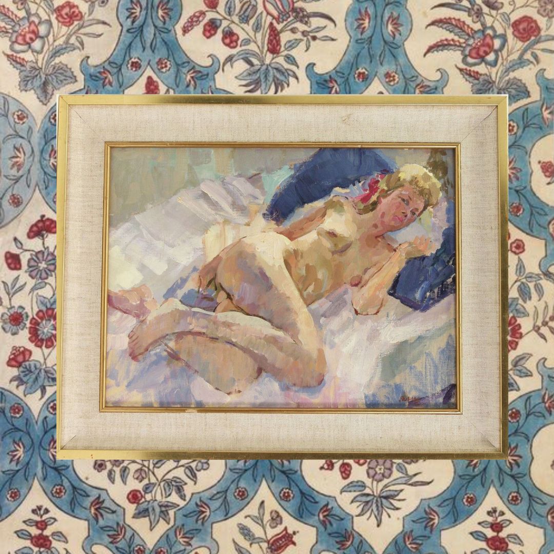 Original oil portrait of nude woman painting by Trevor Stubley, 1985
