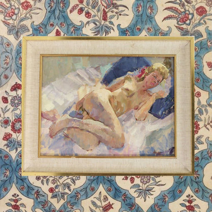 Original oil portrait of nude woman painting by Trevor Stubley, 1985